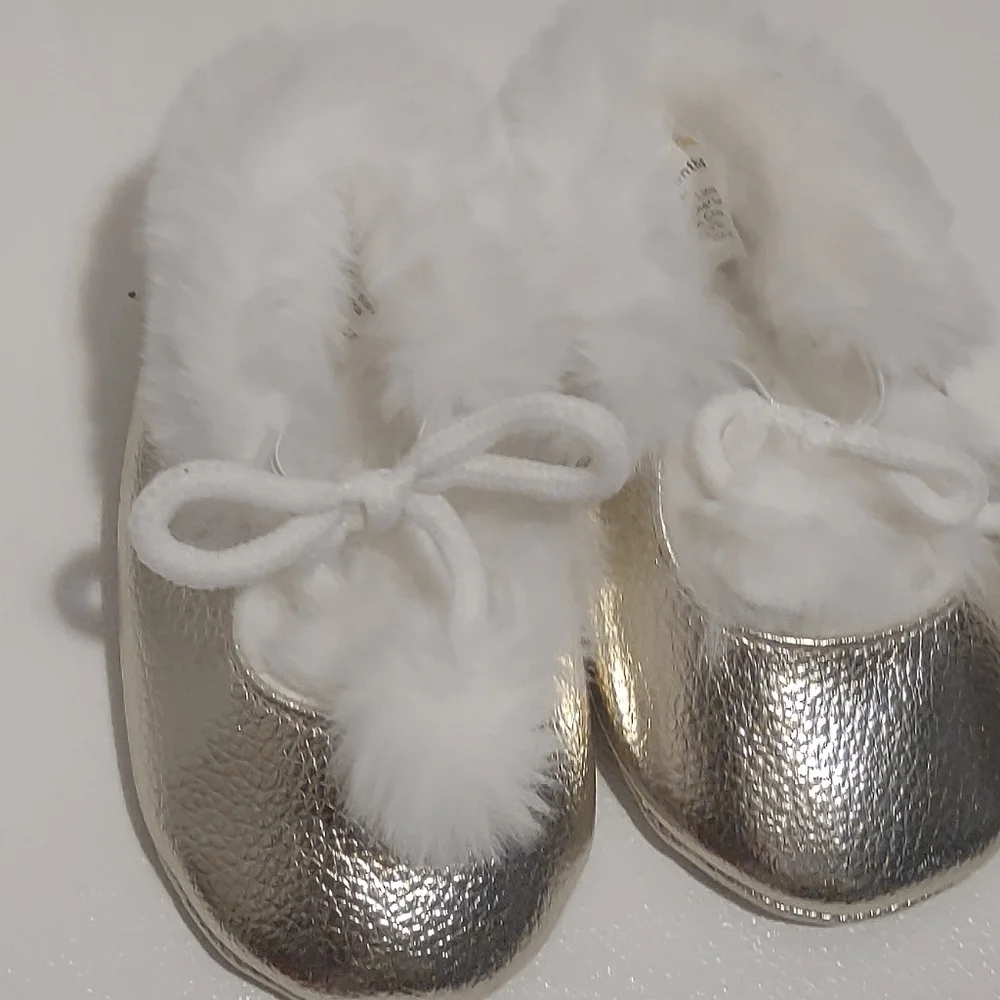 Gold and White Baby Booties